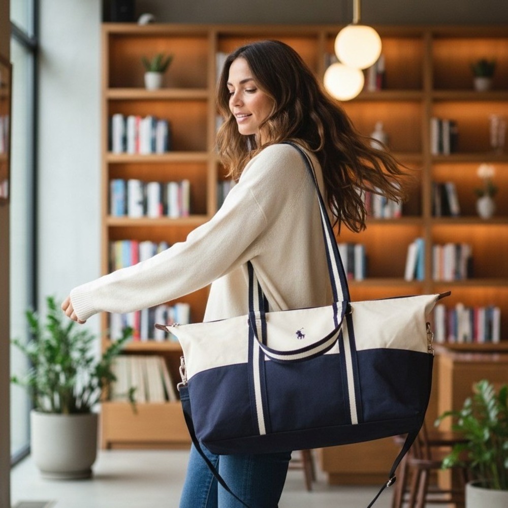 Ralph Lauren Duffel Bag Navy White Preppy Nautical‎ Tote Large